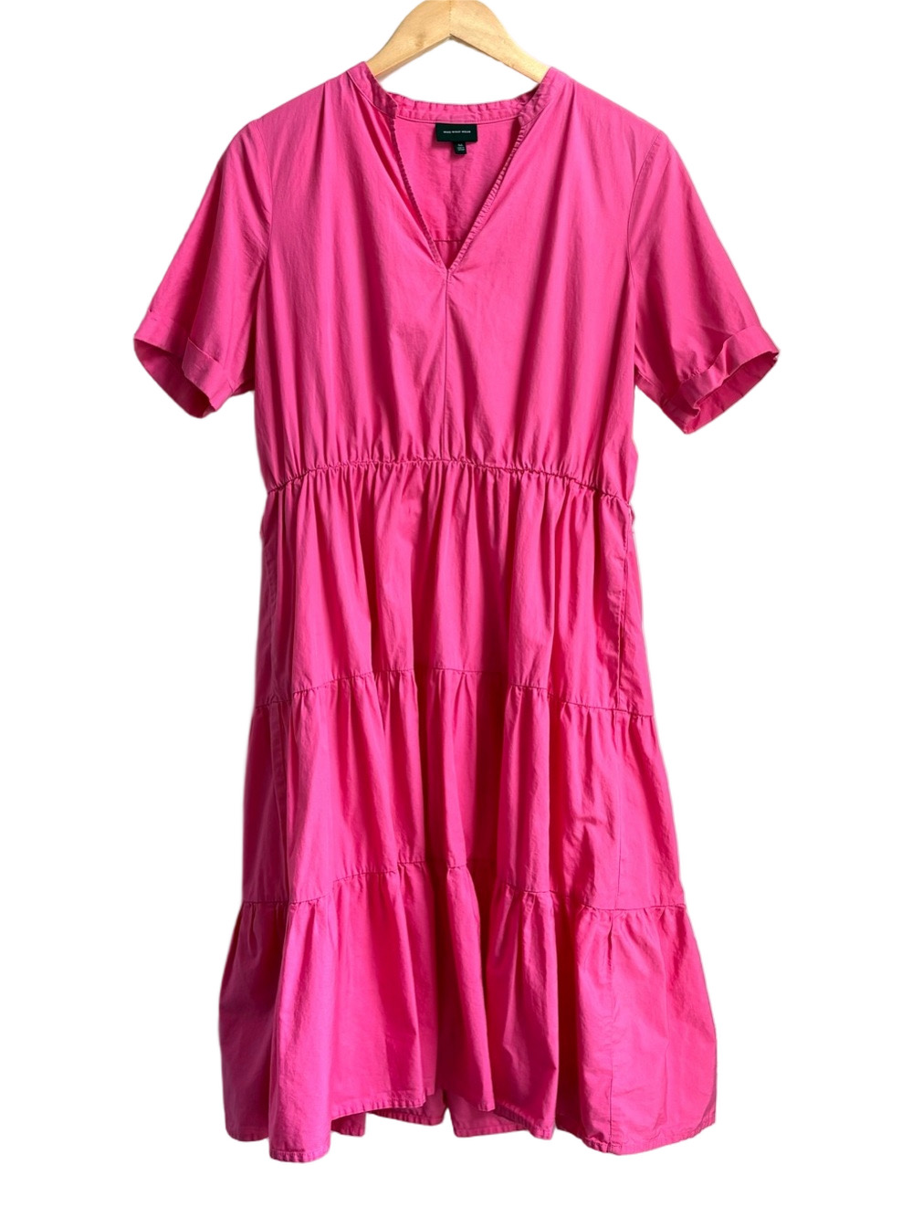 100% Cotton True Pink Full Skirt v-neck shirtwaist Day Dress Who What Wear Med